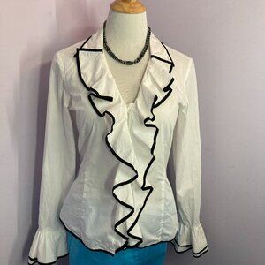 Oscar de la Renta White Ruffle Blouse